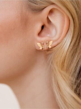 14k Gold Plated 2pc Half Butterfly Stud Earrings